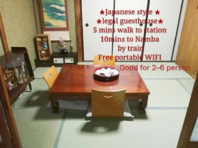 2 floors japanese style, direct to KIX, 10mins train to Namba, 5mins walk to stn , 2-6ppl